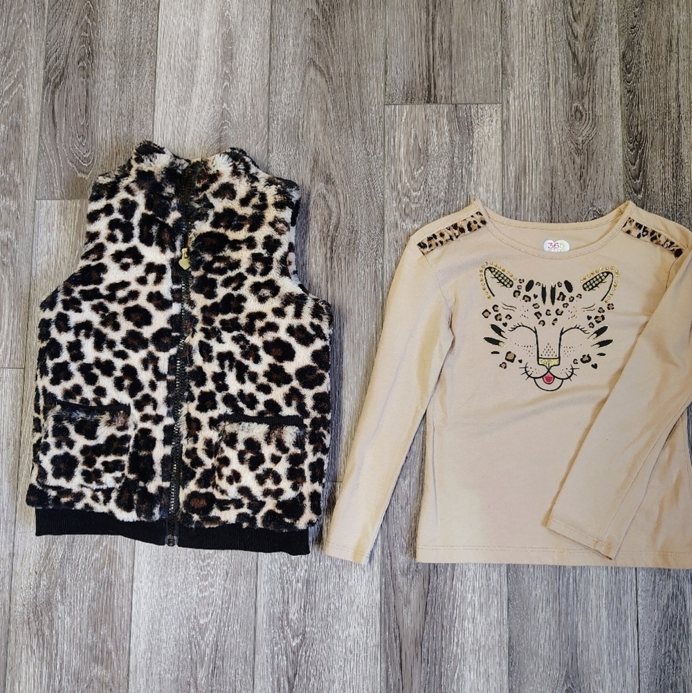 Leopard Print Vest and Tan Leopard Shirt Set